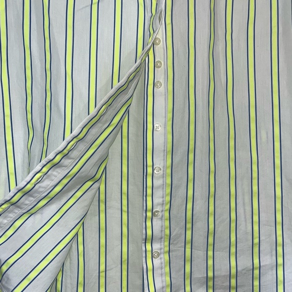 Rochelle Behrens The Shirt Short Sleeve Ruffled Collar Fluorescent Stripe Top - Picture 8 of 12